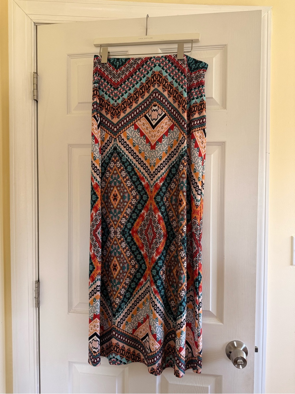 Boho Chevron Print Maxi Skirt - Teal, Orange & Red